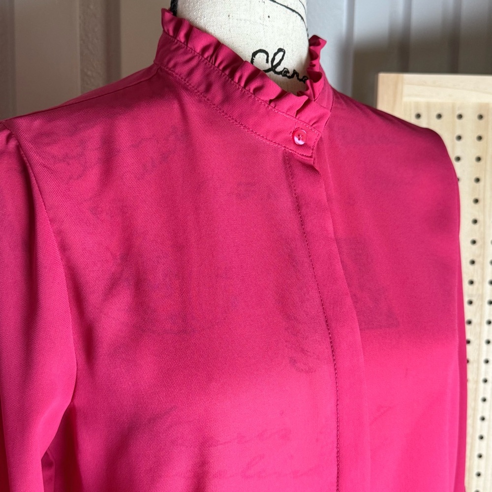 Zara Basic Hot Pink Ruffle Mock‎ Neck Blouse (Size S) Y2K, casual, workwear - Picture 3 of 8